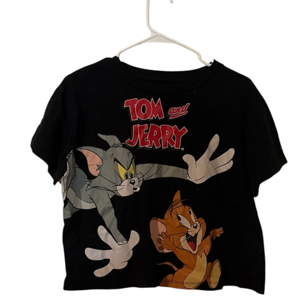 Tom and Jerry Size XL Black Cropped T-Shirt